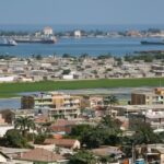 The exit from the port of Lobito, Angola.