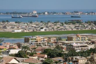 The exit from the port of Lobito, Angola.