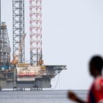 An offshore oil rig, off the coast of Port-Gentil in Gabon.