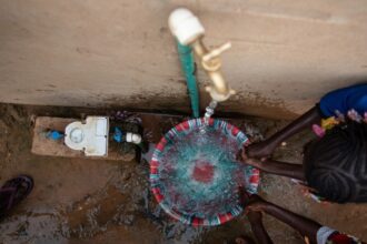 A water outlet in the Goudel Maourey district of Niamey, Niger.