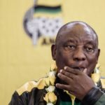 South African President Cyril Ramaphosa addresses new members of his party, the African National Congress, ahead of the 2024 general elections, north of Durban, on 14 May 2023.