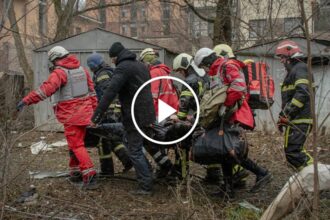 Buildings Smolder After Russian Air Attacks on Kyiv