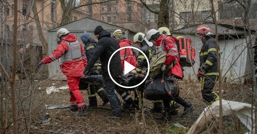 Buildings Smolder After Russian Air Attacks on Kyiv