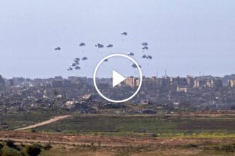 Humanitarian Aid Boxes Dropped Over Northern Gaza