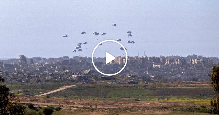 Humanitarian Aid Boxes Dropped Over Northern Gaza