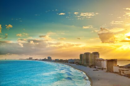 Panoramic View of Sunset at the Hotel District, Cancun Mexico