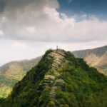 Distant View Of A Man Standing On A Mountain Top In The  Smoky Mountain National Park